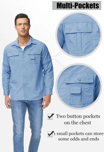 Vista 5 de TACVASEN Camisa de manga larga convertible, transpirable, de secado rápido, con protección UV, para hombre