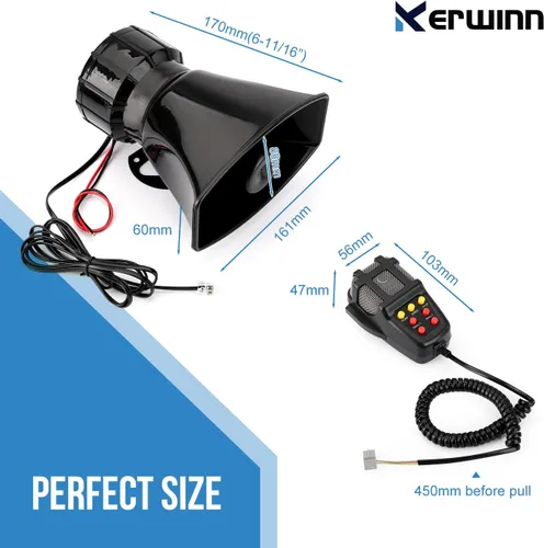 Vista 2 de Bocina de sirena de coche de 7 tonos con micrófono, sirena de alarma de 12 V 100 W, amplificador de emergencia con micrófono, sistema de altavoces