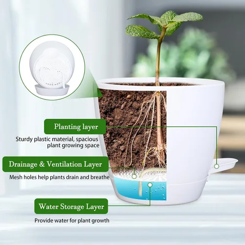 Vista 4 de Koalaime Macetas colgantes para plantas de interior, juego de 2 macetas colgantes de riego automático, modernas cestas colgantes con soporte
