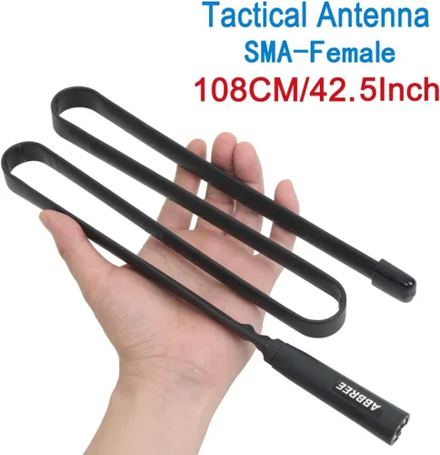 Vista 2 de Abbree SMA - Antena de banda dual hembra VHF/UHF 144/430 MHz antena de látigo suave de alta ganancia para radio bidireccional Baofeng UV-5R UV-82.