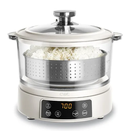 Vista 14 de COOK WITH COLOR Olla de arroz de vidrio mini de 3L baja en carbohidratos – Contiene 2 tazas crudas/Produce 6 tazas cocidas con cesta de filtro