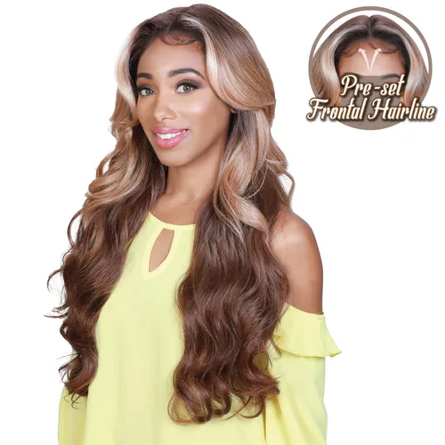 Vista 2 de Zury Sis Synthetic Beyond - Peluca de encaje frontal de 5 pulgadas con raya profunda atada a mano - H CHILL (1B negro apagado)