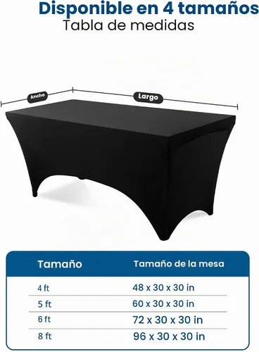 Vista 3 de Utopia Kitchen Mantel rectangular de spándex de 4 pies [1 unidad, negro] 200 GSM elástico, ajustado, lavable y resistente a las arrugas, cubierta