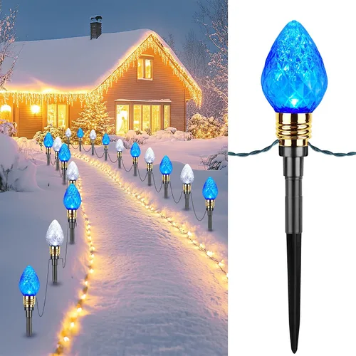 Vista 10 de Brightown Paquete de 2 Luces de Sendero Navideñas C9 de Fresa para Exteriores - Total 34.8 Pies 20 Luces LED de Sendero Navideño, Luces de Navidad