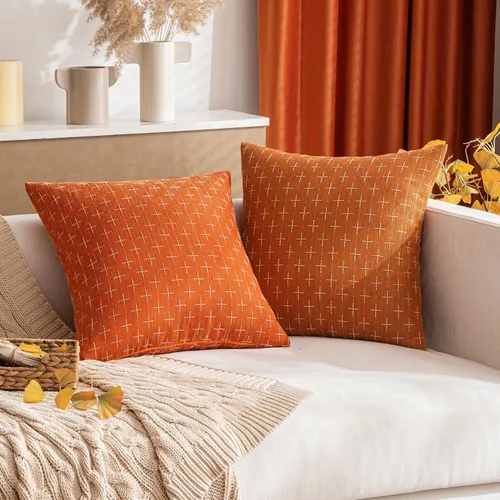 Vista 26 de MIULEE - Juego de 2 fundas de almohada decorativas de lino de arpillera navideñas, modernas, estilo campestre, rústicas, tejidas, con textura
