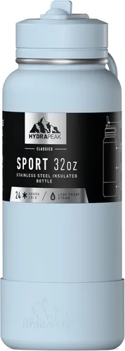 Vista 13 de Hydrapeak Botella de agua deportiva aislada de 32 onzas con tapa con popote, a prueba de fugas y derrames, mantiene las bebidas frías durante 24