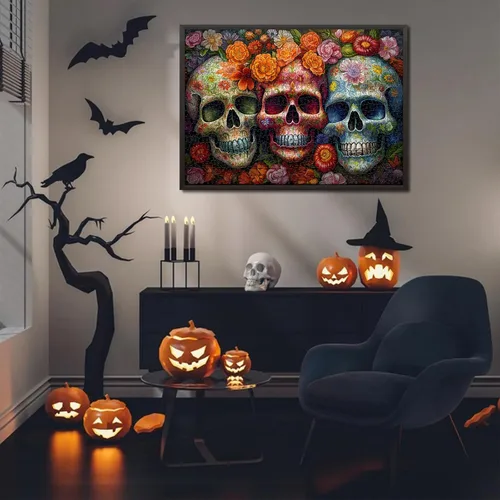 Vista 5 de Rompecabezas del Día de los Muertos de Calavera de Azúcar para adultos de 1000 piezas, rompecabezas de Halloween de 1000 piezas, rompecabezas