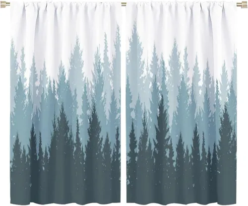 Vista 37 de Cortina de bosque neblinoso, bosque verde brumoso, paisaje natural, pino, alerce, niebla, montaña, oscurecimiento de habitación, puerta, ventana