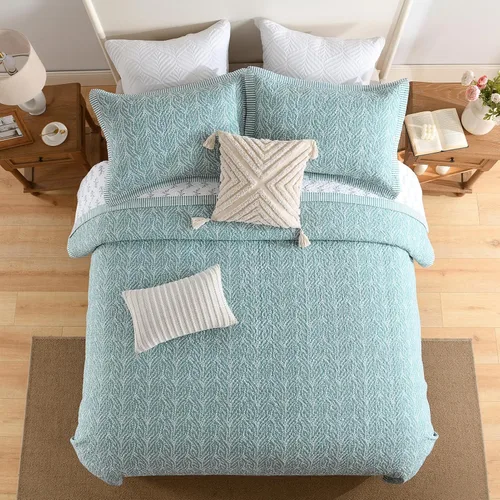Vista 4 de SahSahCasa - Juego de cama con edredón tamaño queen, 100% algodón, con colcha, patrón botánico, color sólido, elegante, edredón acolchado ligero