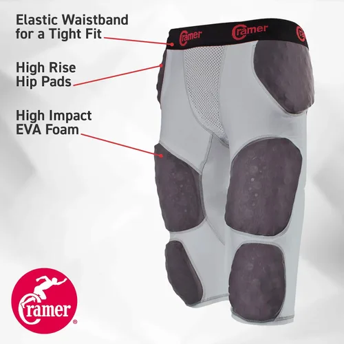 Vista 3 de Cramer Thunder 7 Pad Football Girdle with Integrated Hip Thigh and Tailbone Pads
