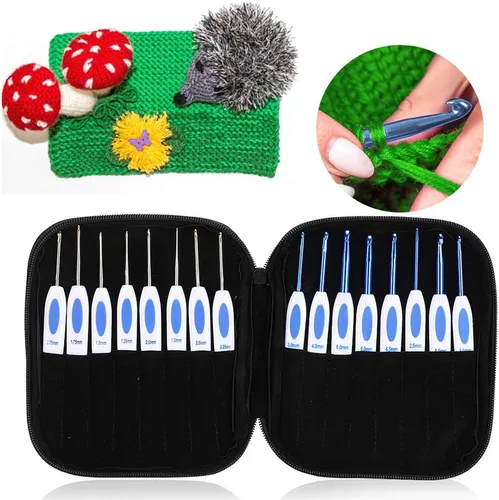 Vista 7 de Zerodis Kit de ganchos de ganchillo con estuche, herramienta de tejer de bricolaje, gancho de ganchillo, juego de agujas de tejer de aluminio, juego