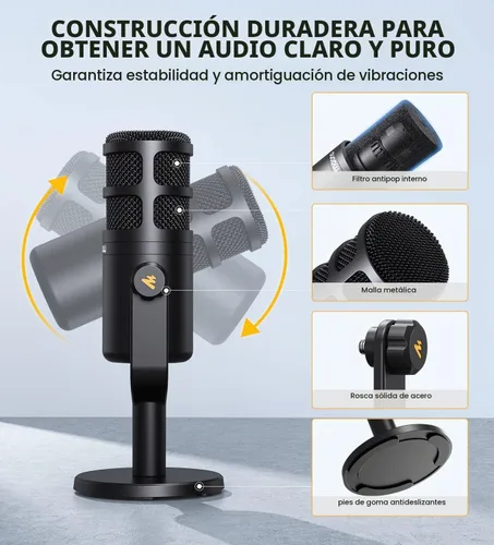 Vista 8 de MAONO Micrófono de podcast XLR, micrófono dinámico de estudio cardioide para grabación vocal, transmisión, voz en off, tecnología de aislamiento