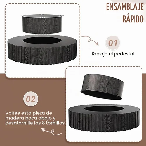 Vista 4 de Mesa de café redonda de 80 cm en madera, mesa de café circular moderna y única, mesa auxiliar contemporánea de roble con forma de tambor y acento