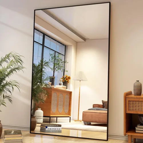 Vista 10 de Easly - Espejo de longitud completa de 34 x 76 pulgadas con soporte, espejo grande rectangular de pie para dormitorio, sala de estar o armario, Negro