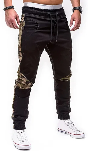 Vista 4 de Pantalones deportivos casuales elásticos para hombre, pantalones deportivos sólidos holgados bolsillos pantalones hojas Slim Black Series 3D