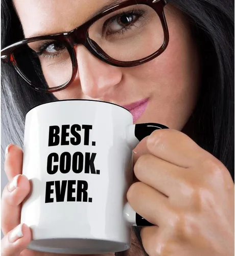 Vista 2 de 3dRose mug_179769_4 Best Cook Ever - Regalos de texto para los mejores chefs y fanáticos de la cocina del mundo, taza negra de dos tonos, 11 onzas