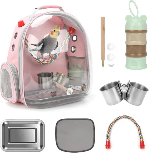 Vista 9 de Rypet - Mochila portadora para pájaros, jaula de viaje para loros con bandeja (negro)