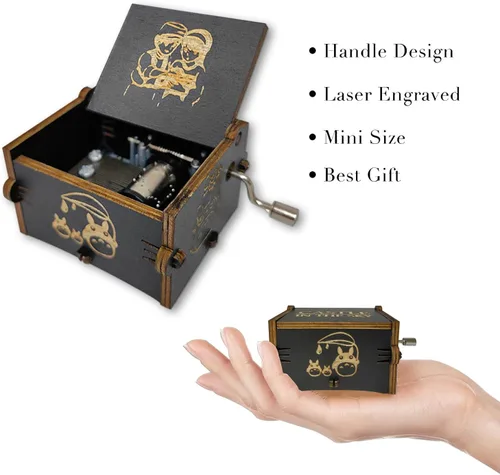Vista 4 de Howl's Moving Castle Caja de música de madera, caja de música con temática de anime, caja de música de manivela de madera para fanáticos del anime