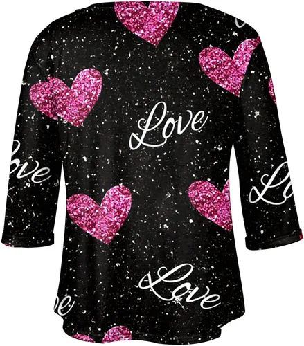 Vista 2 de Womens Clothes Valentine's Day Print Plus Size Pullover Tops V Neck Long Sleeve Outfit Trendy Sweatshirts