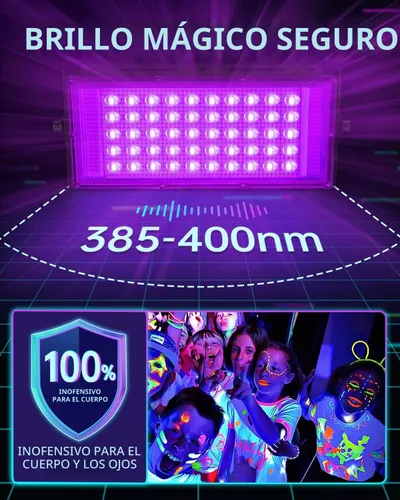 Vista 2 de Luces negras de 50 W con interruptor+enchufe, impermeable IP66, luz LED de inundación de luz negra para fiesta brillante, Halloween, dormitorio