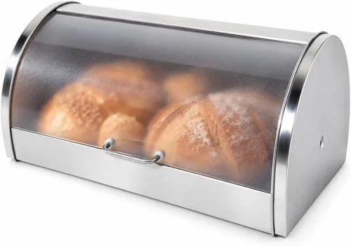 Vista 9 de Oggi Panera con tapa enrollable de acero inoxidable para encimera de cocina con tapa de vidrio templado - Se adapta a múltiples hogazas grandes
