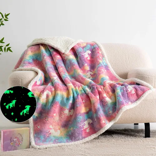 Vista 8 de QSTEHEML Manta de unicornio que brilla en la oscuridad, regalo de cumpleaños para niñas de 3 a 12 años, regalos de juguetes de unicornio, manta