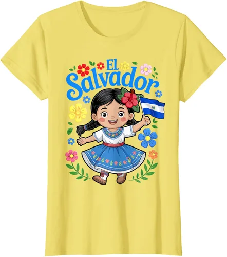 Vista 35 de Camiseta de estilo tradicional floral para niña con la bandera de El Salvador
