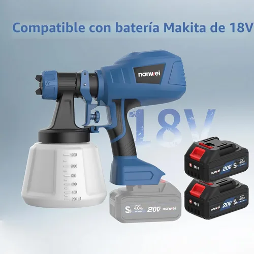 Vista 8 de NANWEI Pulverizador de pintura inalámbrico con 2 baterías, pistola de pulverización HVLP con recipiente de 40.6 fl oz, con 4 boquillas y 3 patrones