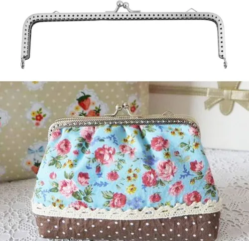 Vista 2 de Marco rectangular plateado con cierre de beso de 7 pulgadas para hacer bolsas, cierre de monedero, accesorios de manualidades
