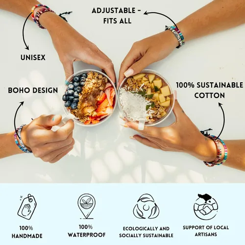 Vista 4 de Made by Nami Boho Surfer Bracelets for Men and Women Crafted from Colorful Braided Strings Adjustable and Waterproof Handmade Bracelets for Summer
