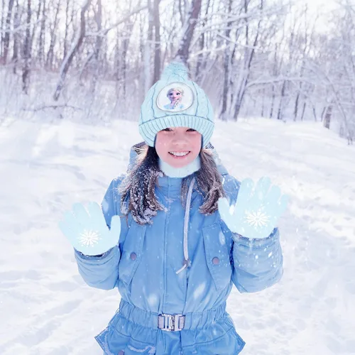 Vista 4 de Disney Frozen - Sombrero de invierno para niños guantes de nieve y bufanda para niñas juego de 3 piezas felpa cálida y cómoda para exteriores