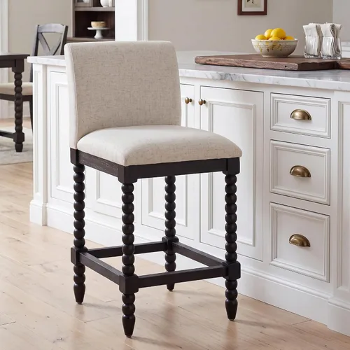 Vista 18 de DUHOME Taburete de mostrador de husillo con asiento acolchado de resorte, taburetes de bar de madera de granja de 26 pulgadas de altura de Negro/Azul