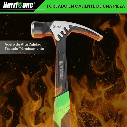 Vista 5 de HURRICANE Martillo de garra de 20 onzas con soporte magnético para clavos, martillo de garra recta con mango absorbente de golpes, martillo forjado