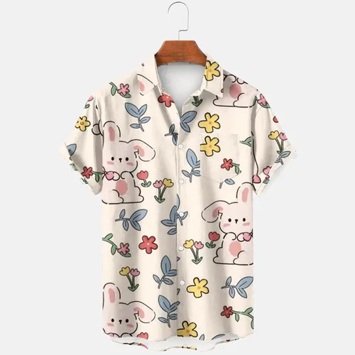 Vista 2 de SMIDOW Lindas camisas de Pascua para hombre, con botones, manga corta, casual, verano, playa, vacaciones, hawaiana, Aloha de moda 2023