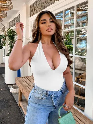 Vista 3 de YMDUCH Leotardo sexy sin mangas con cuello en V sin espalda para mujer