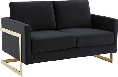 Vista 11 de LeisureMod Lincoln Modern Mid-Century - Sofá biplaza tapizado de terciopelo con marco dorado, color beige