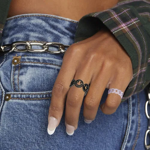 Vista 4 de SISMIURRA anillos gruesos y coloridos para mujeres, juego de 8anillos apilables de estilo Y2K, anillos transparentes, retro y abiertos, joyas
