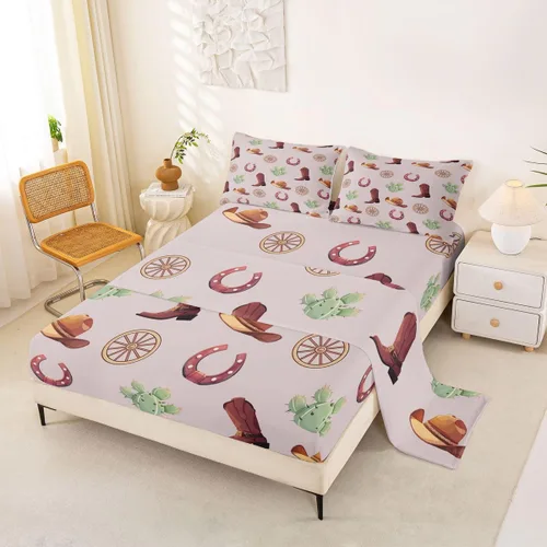 Vista 18 de Erosebridal Western Cowgirl Sheet Set Twin Western Cowboy Bed Sheets for Kids Boys Girls Horseshoe Boots Southwestern Flat Fitted Sheet Wild West