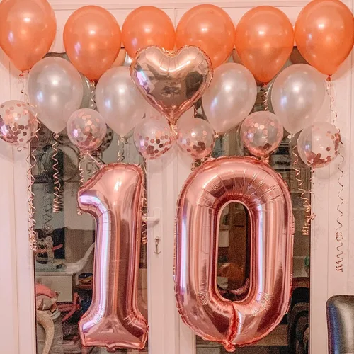 Vista 3 de Globos gigantes de número 10 de 40 pulgadas en oro rosa, 10 globos de oro rosa para cumpleaños, globos de 10 para décimo cumpleaños, aniversario