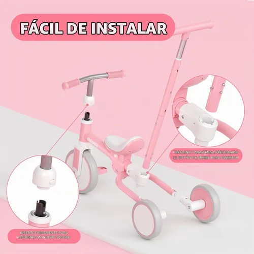 Vista 3 de KORIMEFA Triciclo 5 en 1 para niños pequeños de 1 a 3 años, bicicleta para Rosa