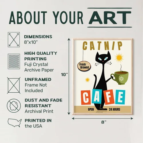 Vista 3 de Arte moderno de gato de mediados de siglo, arte de pared de cocina, decoración de comedor, bonito arte de pared de gato y decoración, decoración