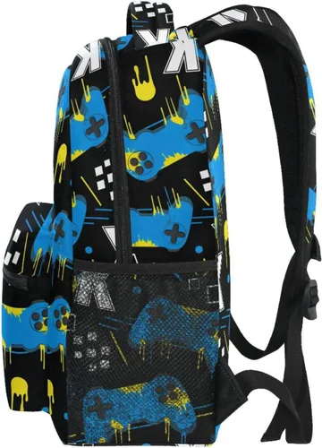 Vista 4 de Dussdil Blue Yellow Game Joysticks Backpacks for Boys Girls Kids Bookbag Elementary School Bag Travel Daypack for 3rd 4th 5th Grade Students Backpack