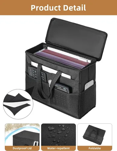 Vista 6 de Qozary Paquete de 2 Cajas Organizadoras de Carpetas de Archivos - Bolsa Portátil para Archivos Colgantes con Tapas, Caja Organizadora de Archivos