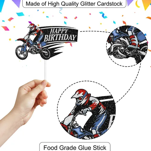 Vista 3 de Decoración para tartas de motocross con temática de automóvil para niños, decoración de salto de motocicleta, decoración de salto de motocicleta