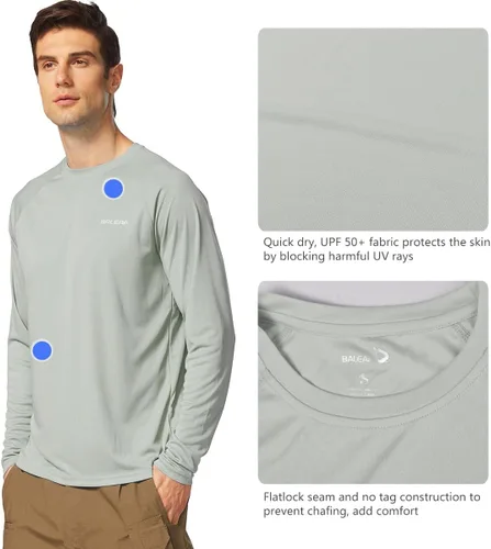 Vista 3 de BALEAF - Camisas de protección solar para hombre, con protección UV SPF UPF 50+, manga larga, camisa de protección para pescar y correr, de secado