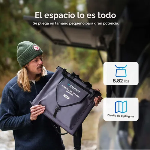 Vista 3 de Renogy Manta de Panel Solar de 200 Vatios, Paneles Solares Plegables Portátiles Tipo N, 25% de Alta Eficiencia Ligero Ahorro de Espacio de 8