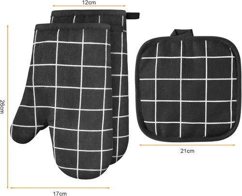 Vista 7 de AUAUY Guantes de horno y soportes para ollas Juego de 6 piezas, guantes de cocina resistentes al calor de 392°F y almohadillas térmicas Guantes