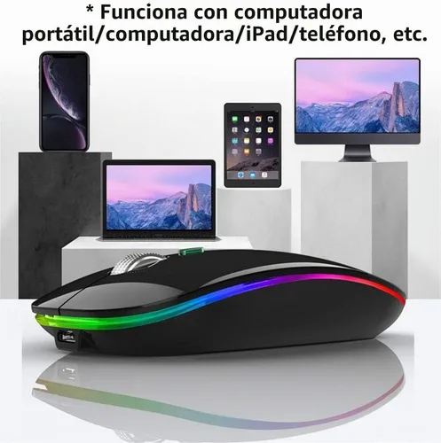 Vista 5 de TENMOS Ratón inalámbrico Bluetooth, LED delgado (Bluetooth 5.1 + USB) 2.4GHz recargable silencioso con adaptador tipo C para Laptop/MacBook/iPad