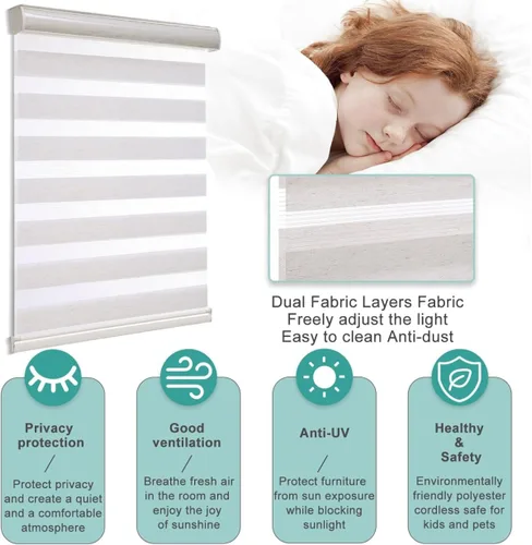 Vista 7 de MYshade Persianas Cebra Sin Cordón con Función de Parada Libre - Filtrado de Luz de Doble Capa y Cortinas Translúcidas de Privacidad para Día y Beige