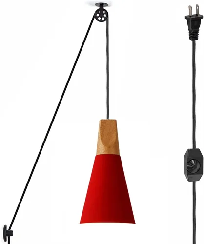 Vista 16 de Kiven Lámpara colgante de polea enchufable, luz colgante ajustable con cable de interruptor de atenuación de 15 pies, pantalla de aluminio macarón